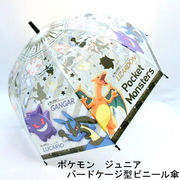 【雨傘】【ジュニア用】ポケットモンスターグレーストライプ柄ビニール透明深張ジャンプ傘