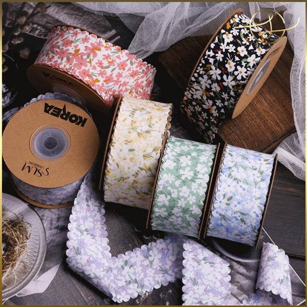 【6種】小花 波縁 リボンテープ ラッピング プレゼント ギフト 花束包装 手芸材料 布小物