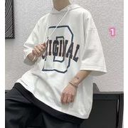 2023春夏新作 メンズ 男 カジュアル 半袖 帽子付け プリント トップス Tシャツ インナー M-3XL