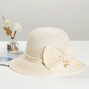 バケットハット女性の日焼け止め夏の大庇薄型麦わら帽子通気性日除け帽子韓国
