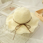 春夏麦わら帽子韓国レディース可愛い甘さ手編み海辺リゾート日除け折り畳みビーチハット