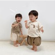 2023夏人気   韓国風子供服   キッズ   ベビー服  トップス+ズボン   半袖   セットアップ   男女兼用  2色