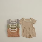 2024夏新作  韓国風子供服   キッズ服    半袖   トップス+ショートパンツ  セットアップ  4色