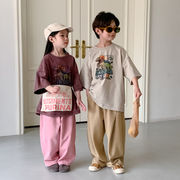 2024春新作  韓国風子供服  キッズ服    トップス    Tシャツ   カジュアル  男女兼用   2色
