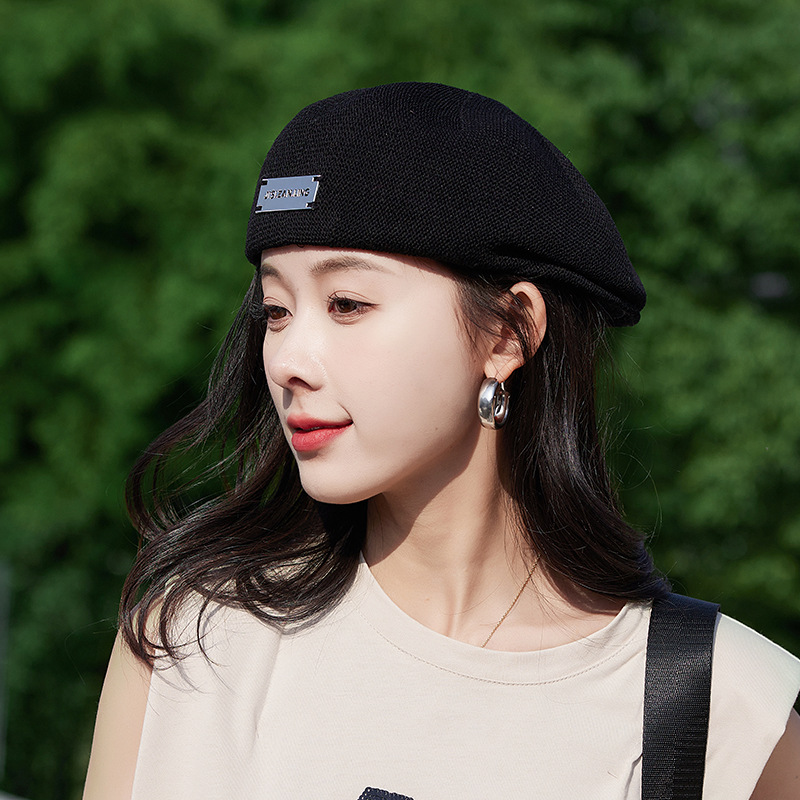 韓国マイナーデザイン帽子女レトロネットレッド高級感個性的クールサマーベレー帽子