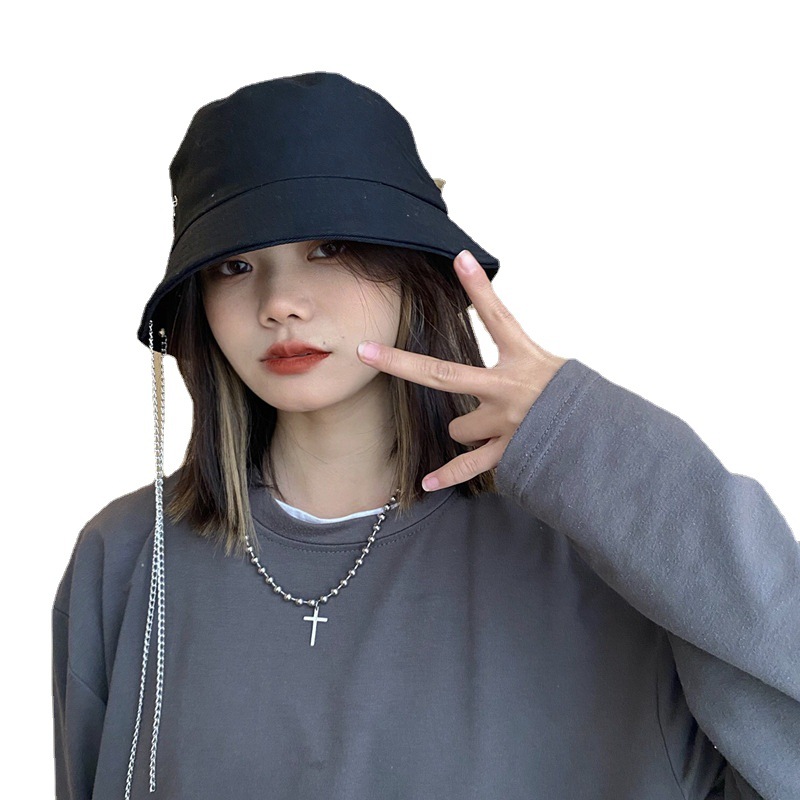春夏の新作女性チェーンヒップホップ日除けバケットハットネットレッドストリート韓国帽子