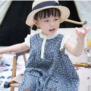 夏 新作女の子 レトロ森系花柄 ワンピース   韓国子供服  帽子付き   カジュアル  可愛い  ワンピース