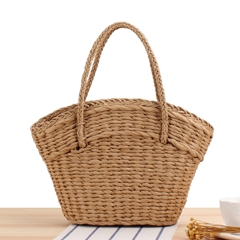 新型森系insワンショルダー草編みバッグシンプル手編みバッグビーチリゾートレディースバッグ