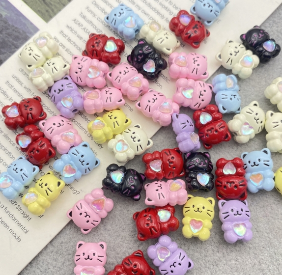 猫 ビーズ 合金 デコパーツ 手芸diy用デコレーション DIY ヘアアクセサリー 穴があリ 7色