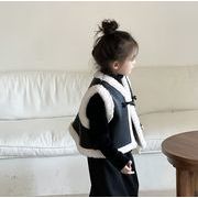 冬新作   韓国風子供服  PU  裹起毛  女の子  トップス  ベスト  ブラック チョッキ    コート