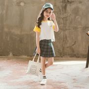 子供服 セットアップ キッズ 女の子 韓国子供服 半袖 Tシャツ チェック柄 プリーツスカート