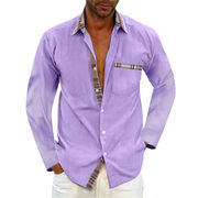 2023男性夏純色長袖シャツ袖口ぶつけ色おしゃれボタンシャツ