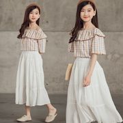 韓国子供服 セットアップ 女の子 夏服 トップス + スカート キッズ 上下セット 2点セット チェック柄
