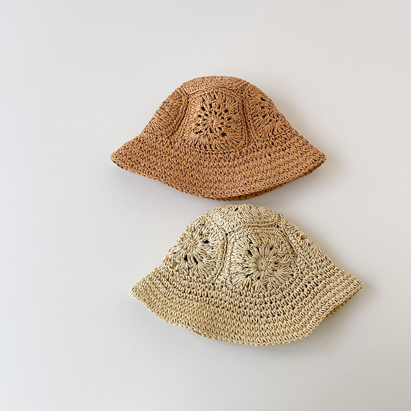 ins 夏新作 ベビー帽子 花のモチーフ 麦わら帽子 子供用 日よけ