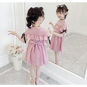 子供服 ワンピース ピンク 160 韓国子ども服 キッズ 女の子 夏服 半袖ワンピース 肩出し