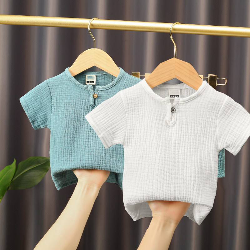綿麻シャツ 夏 トップス 子供服Ｔシャツ 半袖  快適 ゆったり 4色