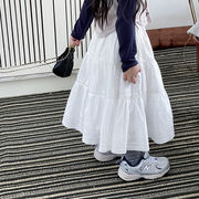 ★Girls★　子供ティアードスカート　レースホワイトロングスカート　90~140cm 　韓国キッズファッション
