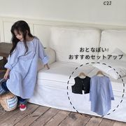 ★Girls★　子供シャツワンピース　ブルーストライプシャツ　90~140cm 　韓国キッズファッション