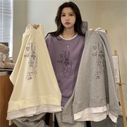 【予約220946】大きいサイズ秋冬 韓国 カレッジ風 カジュアル 刺繍 Tシャツ パーカー LL-4L
