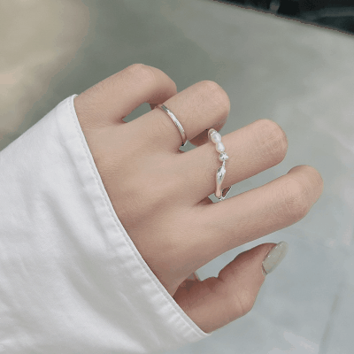 新品 韓国風アクセ chic 幾何学 アクリルパール リング 指輪 ビーズ シンプル シルバー925