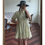 2023春夏新作 女 レディース ハイウエスト 半袖 花柄 ミニ ワンピース ドレス 台型スカート