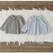 2025秋冬新作 韓国風  子供服  長袖   ベビー服  トップス   シャツ  チェック柄   or ボーダー柄