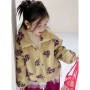2025 冬新作 韓国風  子供服   ベビー服  トップス     もふもふ  コート  厚めの服 花柄
