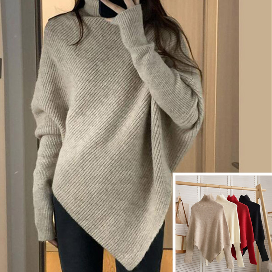 秋冬新作 プルオーバー セーター ハイネック 不規則デザイン ニットトップス レディース 気質 オシャレ