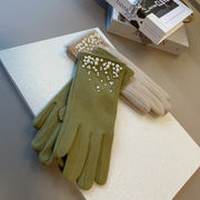 手袋　レディース　韓国ファッション　デザイン　秋冬　スマホ対応　パール　全2色