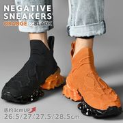 スニーカー オレンジブラック ツートン カラー 4サイズ ネガティブ履き 専用モデル 左右非対称 厚底 靴