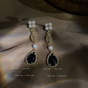 925銀針 パールクリスタルピアス 韓国ファッション ヴィンテージスタイルのイヤリング ロングピアス