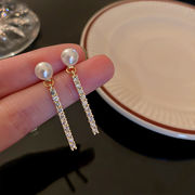 本物の金メッキシルバーニードルインラインジルコンパールイヤリング気質デザインイヤリング女性のための新