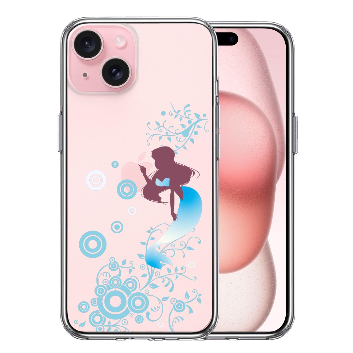 iPhone 15 Plus 側面ソフト 背面ハード ハイブリッド クリア ケース マーメイド 人魚姫 ブルー