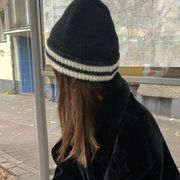 帽子　ニットキャップ　韓国ファッション　デザイン　秋冬　レディース　バイカラー