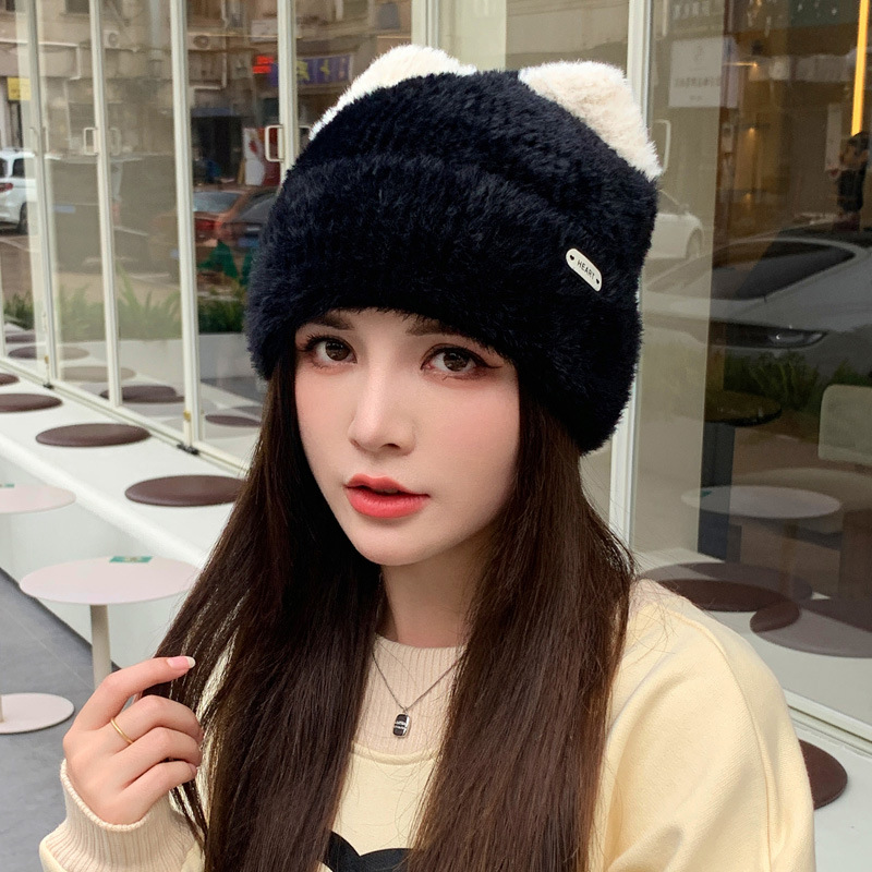 レディース帽子　ニット帽子　猫耳　デザイン　韓国ファッション　秋冬　全5色