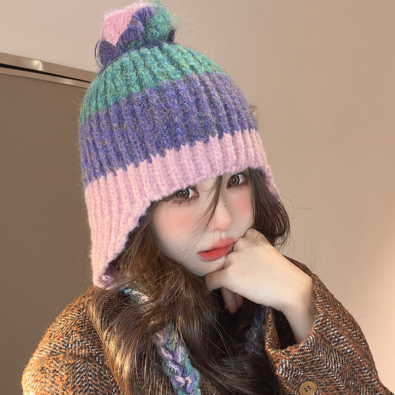 レディース帽子　ニットキャップ　リボン付き　韓国ファッション　全4色