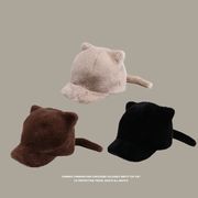 レディース帽子　猫耳　ファーキャップ　韓国ファッション　もこもこ　全3色