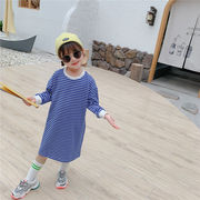 韓国子供服子供服春の新型子供服ストライプの綿カジュアルゆったりスカート
