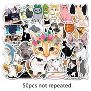 50枚入 かわいい 猫のステッカー ノート 装飾ステッカー スケートボードのステッカー 手帳素材