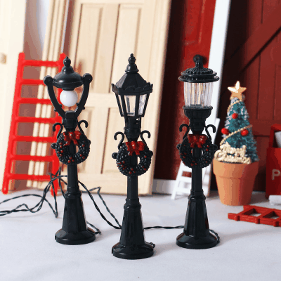 ドールハウス ミニチュア道具 フィギュア ぬい撮玩具 微風景 サンタ クリスマス ストリートランプ街灯造景