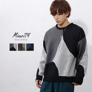 【ニット／セーター】サークル柄 オーバーサイズ クルーネックニット セーター／MinoriTY