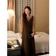 2023秋INS新作★カジュアル 気質 エレガント レトロ ピコット パフスリープ  ワンピース+ブランス