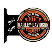 HARLEY DAVIDSON ラウンド フランジ サイン 看板 メタル ブリキ 垂直 壁面 店舗 ハーレーダビッドソン