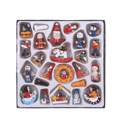 Christmas限定 おもちゃ 玩具 Xmas サンタ 木製 DIY クリスマス 掛け飾 動物雪だるま 24枚セット