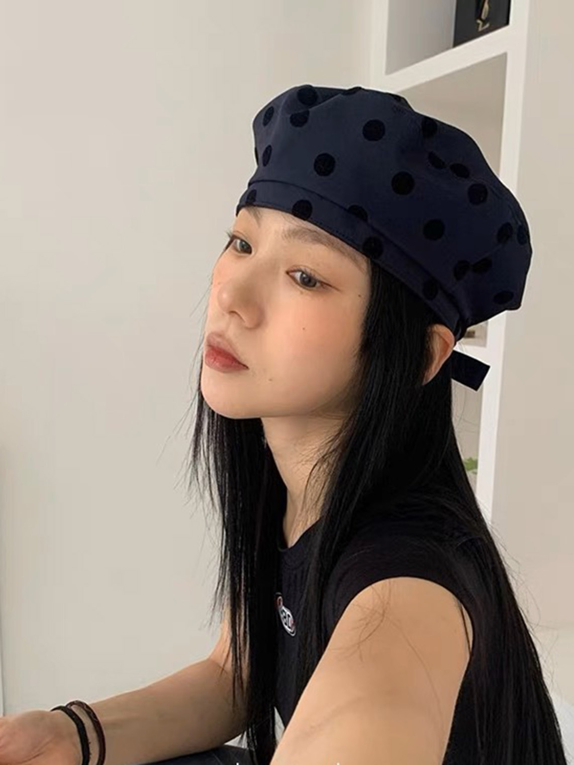 ドット柄ベレー帽　レディース　韓国ファッション　デザイン　ビンテージ
