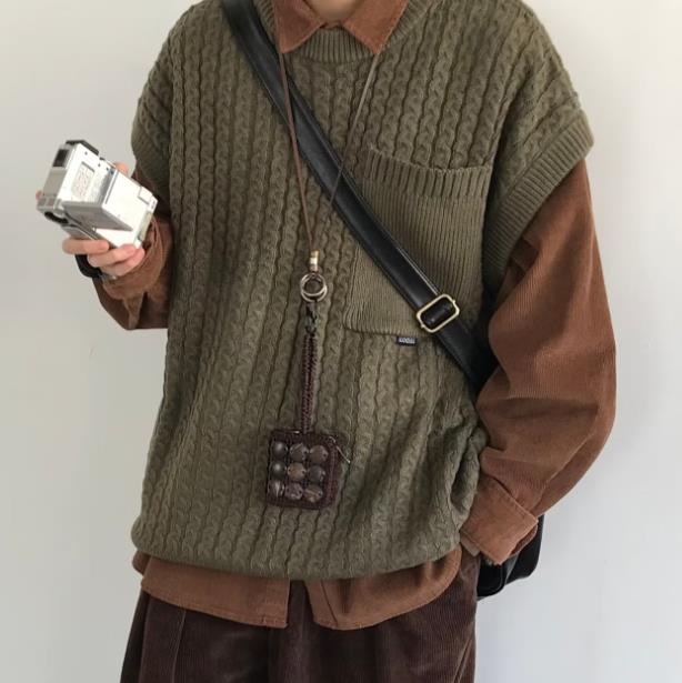 秋冬新作 メンズ 男 ニット 毛糸 トップス 袖なし 丸首 セーター カットソー  ベスト タンクトップ
