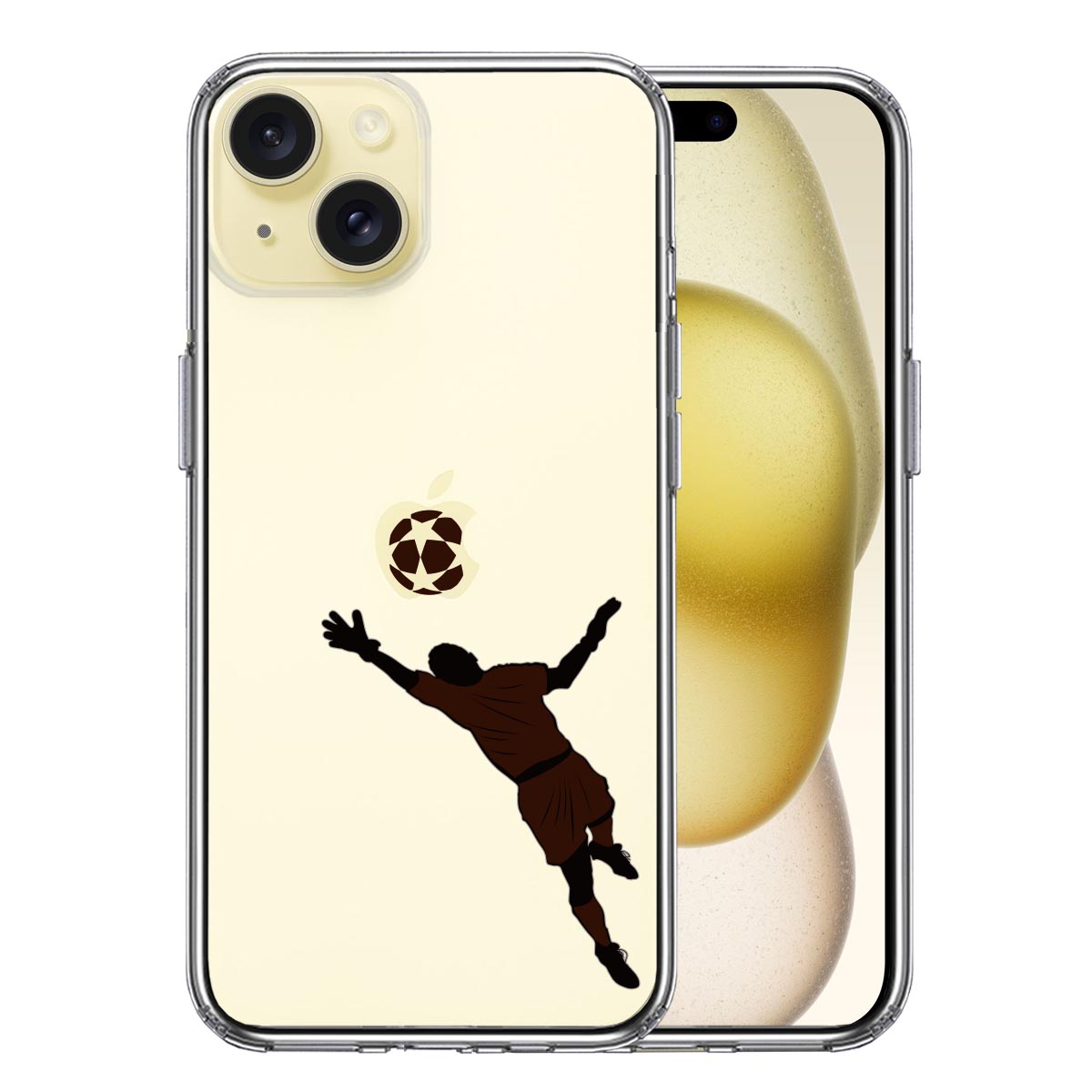 iPhone 15 Plus 側面ソフト 背面ハード ハイブリッド クリア ケース サッカー スーパーセーブ