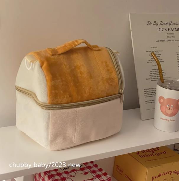 INS  ウール 収納バッグ  トースト 型 弁当包み  ハンドバッグ  大容量  収納  昼食袋  お弁当袋