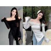 全2色 ニット 厚手 スリット 長袖 スリム 着痩せ カットソー シンプル
