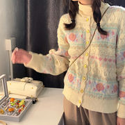 ニットトップス　カーディガン　デザイン　花柄　レディース　韓国ファッション　かわいい